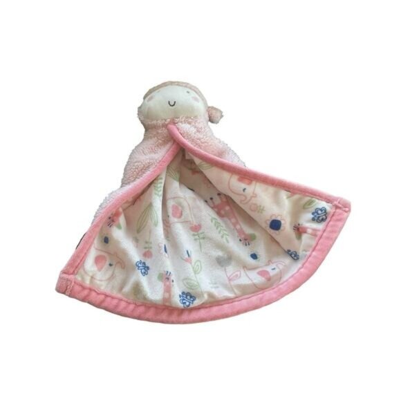 Chic Pea Pink Baby Lovey Security Blanket Plush Toy Sherpa Fabric Floral Pattern - Picture 2 of 5